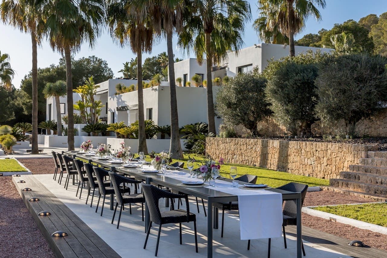 Alfresco dining palms stone terrace casa incendio ibiza spain padel