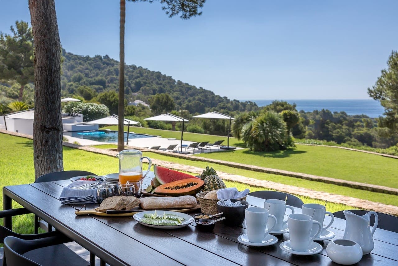 Breakfast terrace sea view pool casa incendio ibiza spain padel