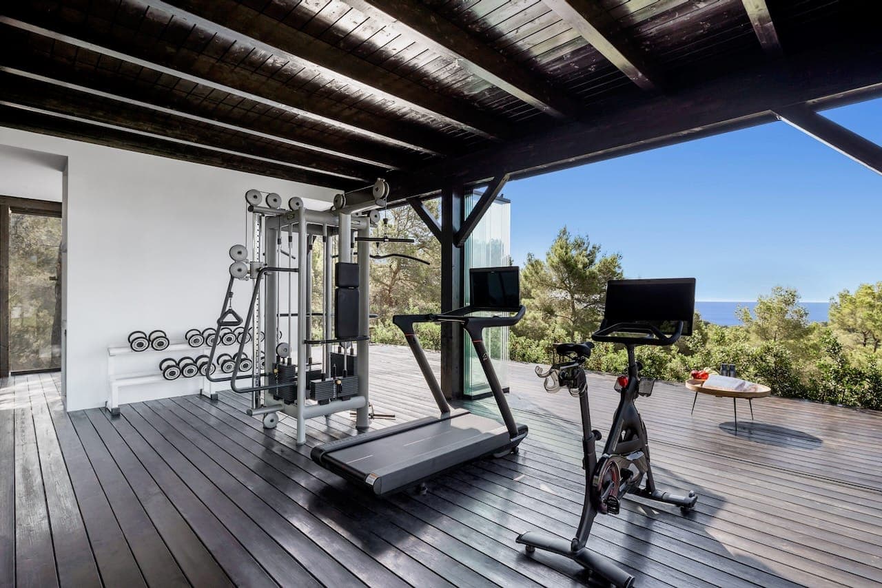 Covered gym deck sea view casa incendio ibiza spain padel