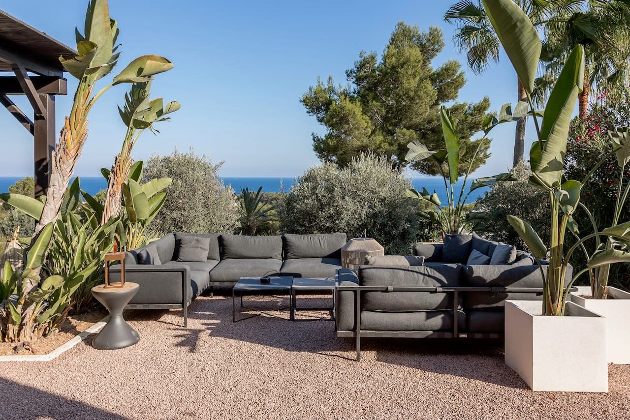 Gravel terrace lounge sea view casa incendio ibiza spain padel