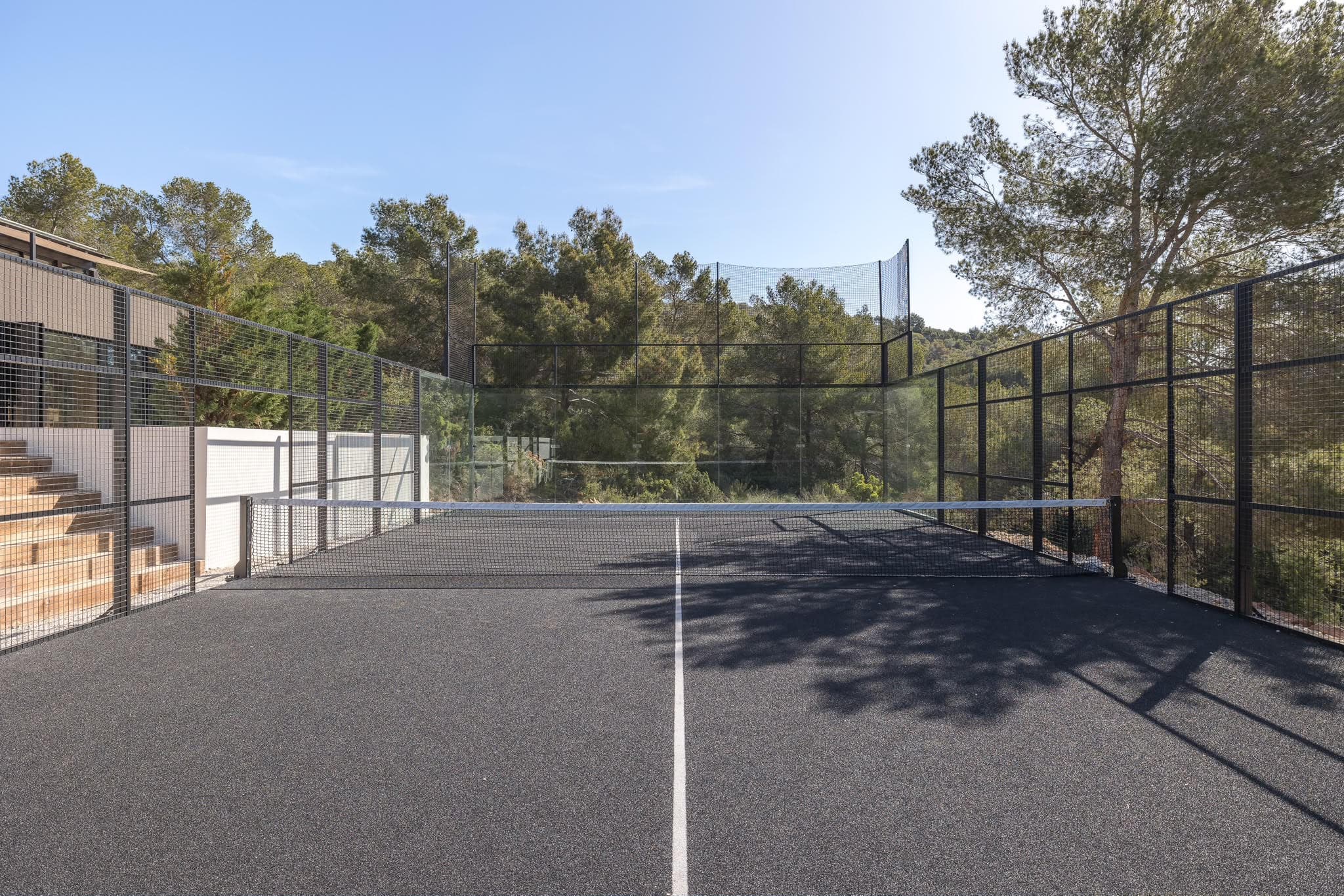 The courtside pavilion, looking out to the court