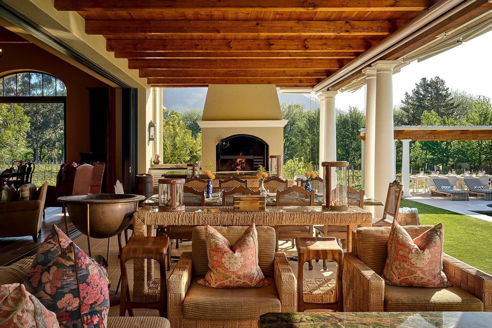 Covered terrace lounge fireplace paddakloof franschhoek south africa padel