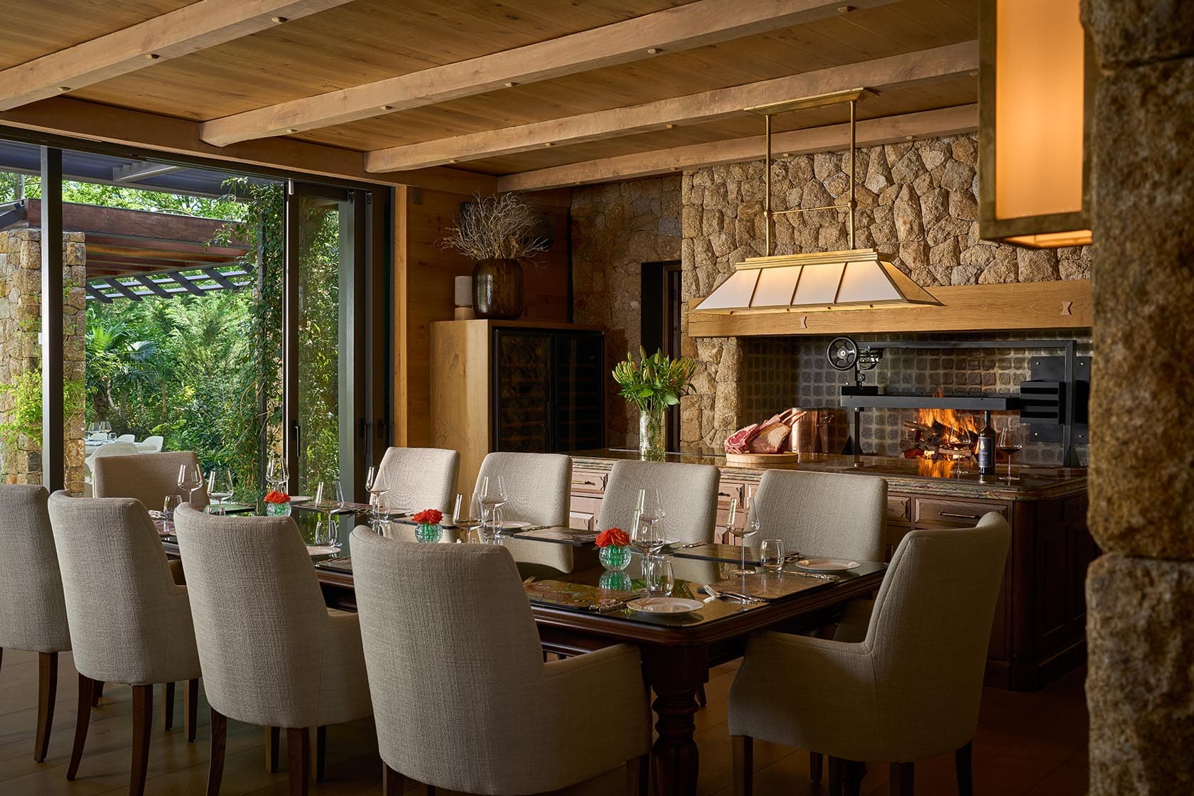 Dining room stone braai paddakloof franschhoek south africa padel