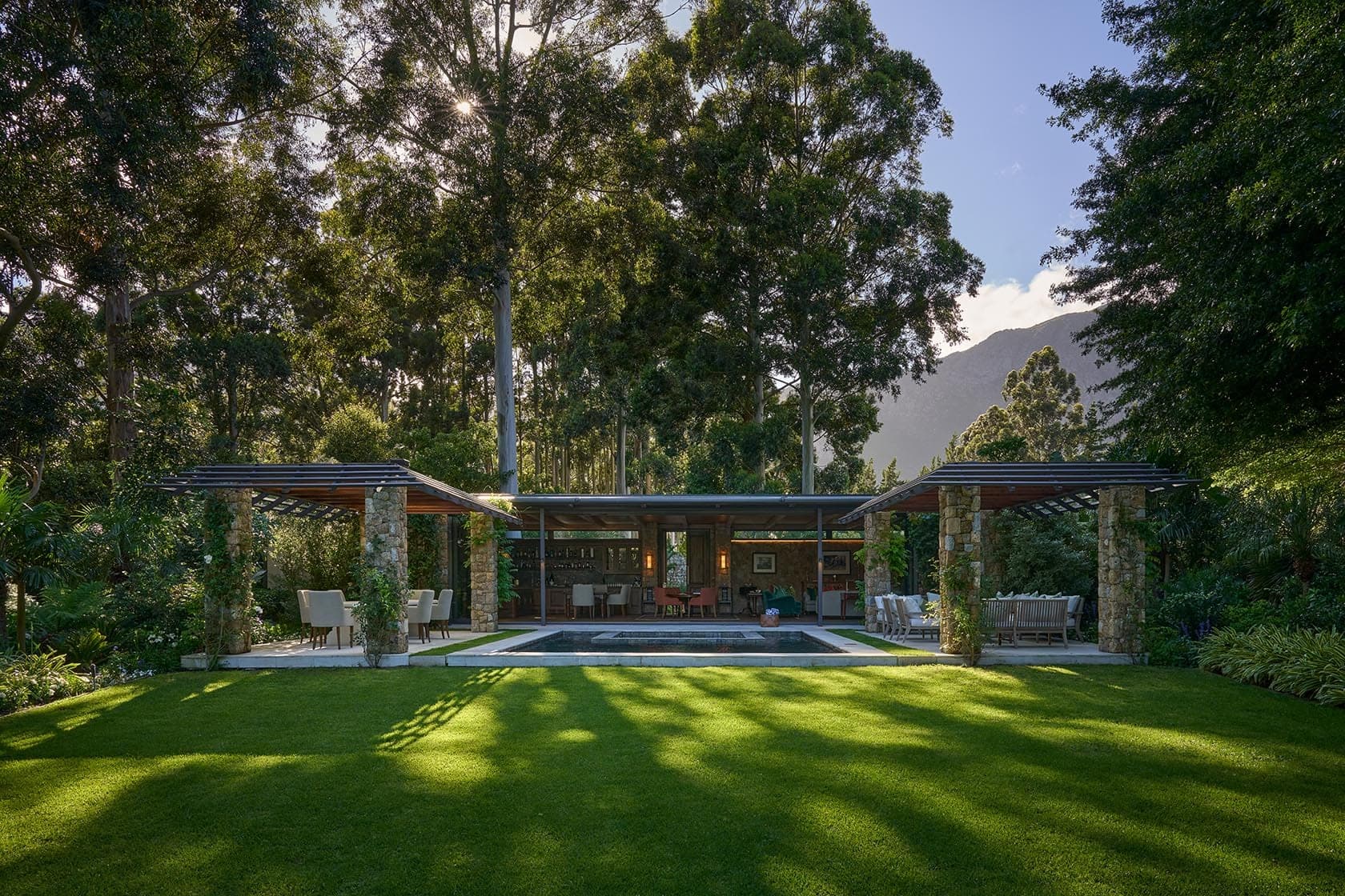 Garden pavilion pool lawn paddakloof franschhoek south africa padel