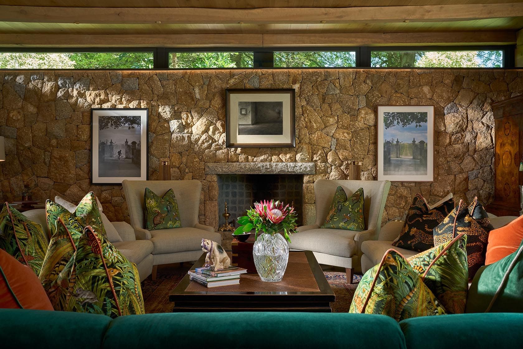 Living room stone fireplace paddakloof franschhoek south africa padel