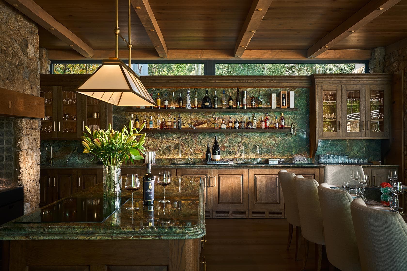 Wine bar green marble counter paddakloof franschhoek south africa padel