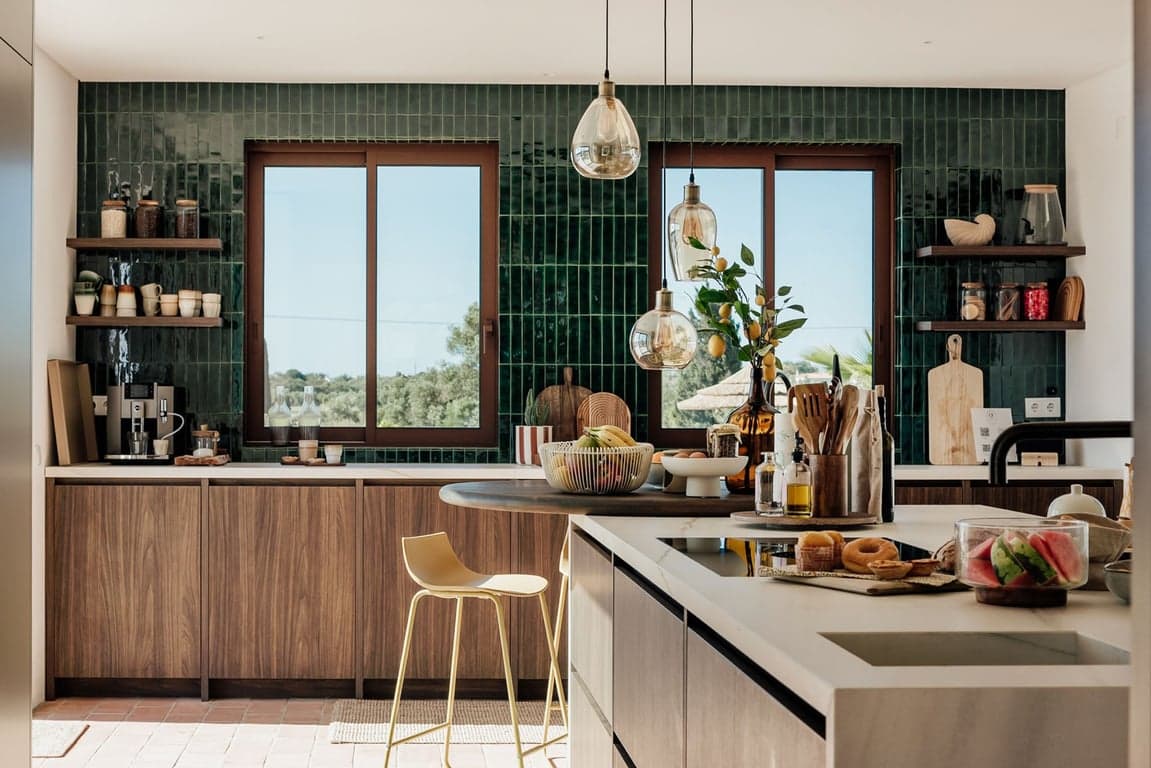 Green tiled kitchen counter quinta cipreste algarve portugal padel 2