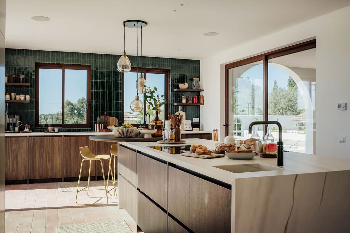 Green tiled kitchen island quinta cipreste algarve portugal padel 2