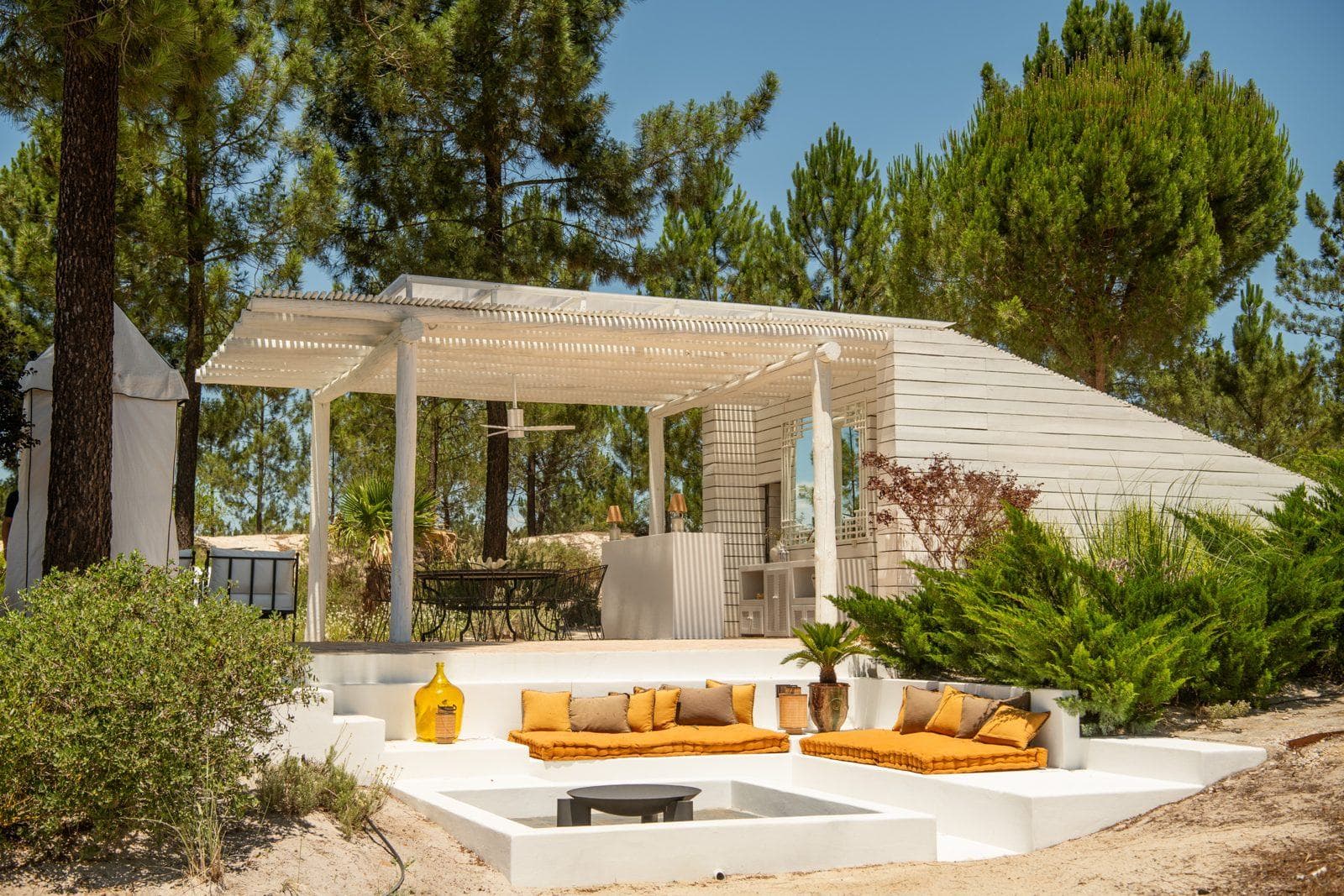 The pergola at Villa Branca, under the pines