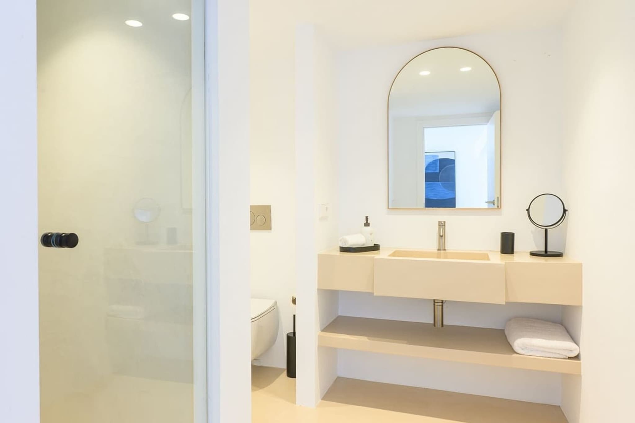 Bathroom arch mirror shower villa cami ibiza spain padel