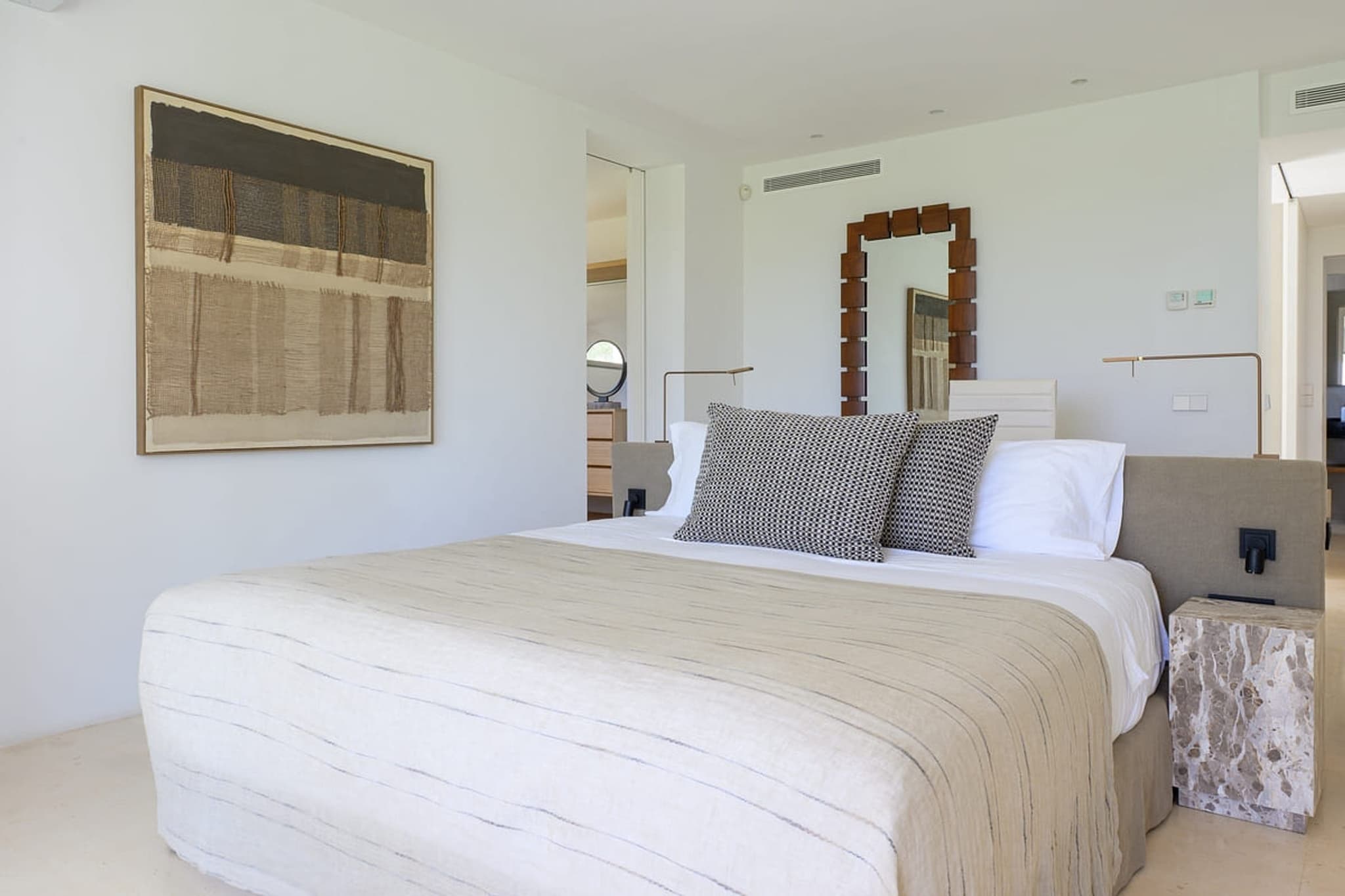 Bedroom bed artwork villa cami ibiza spain padel
