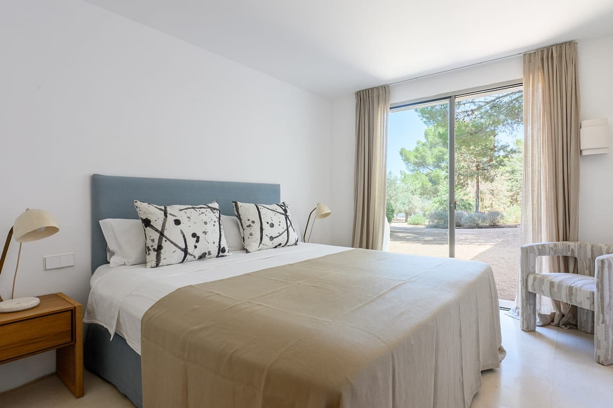 Bedroom blue headboard garden villa cami ibiza spain padel