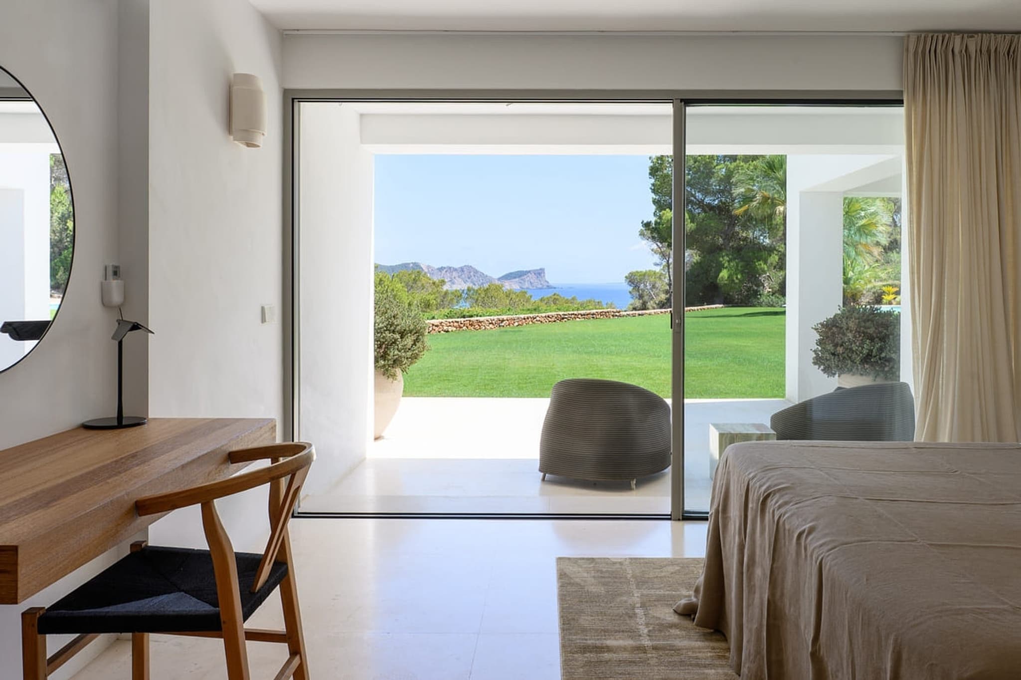 Bedroom desk sea view villa cami ibiza spain padel