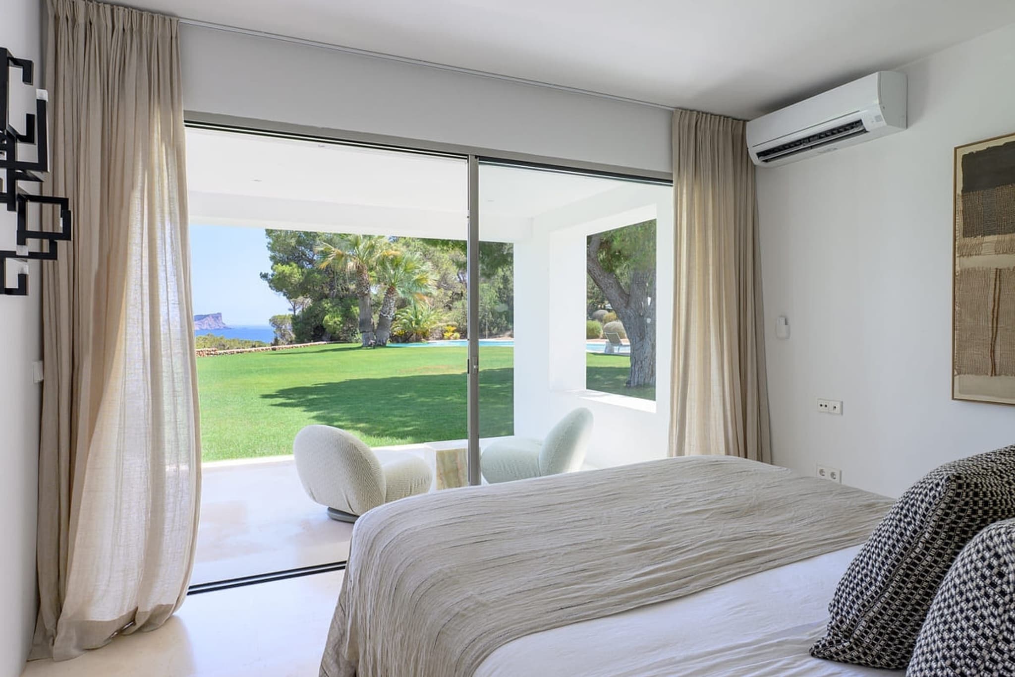 Bedroom garden sea view villa cami ibiza spain padel