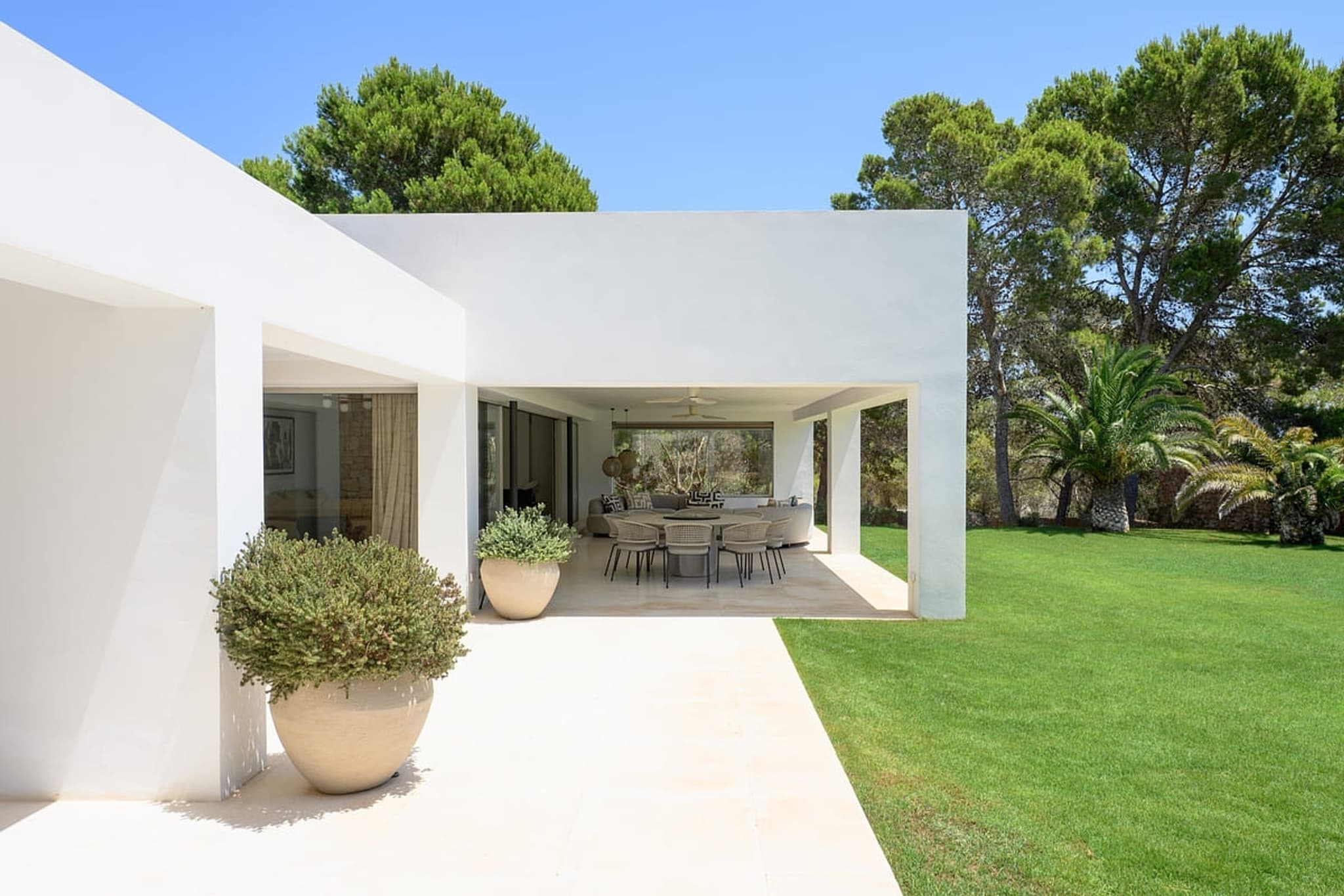 Covered terrace outdoor dining villa cami ibiza spain padel
