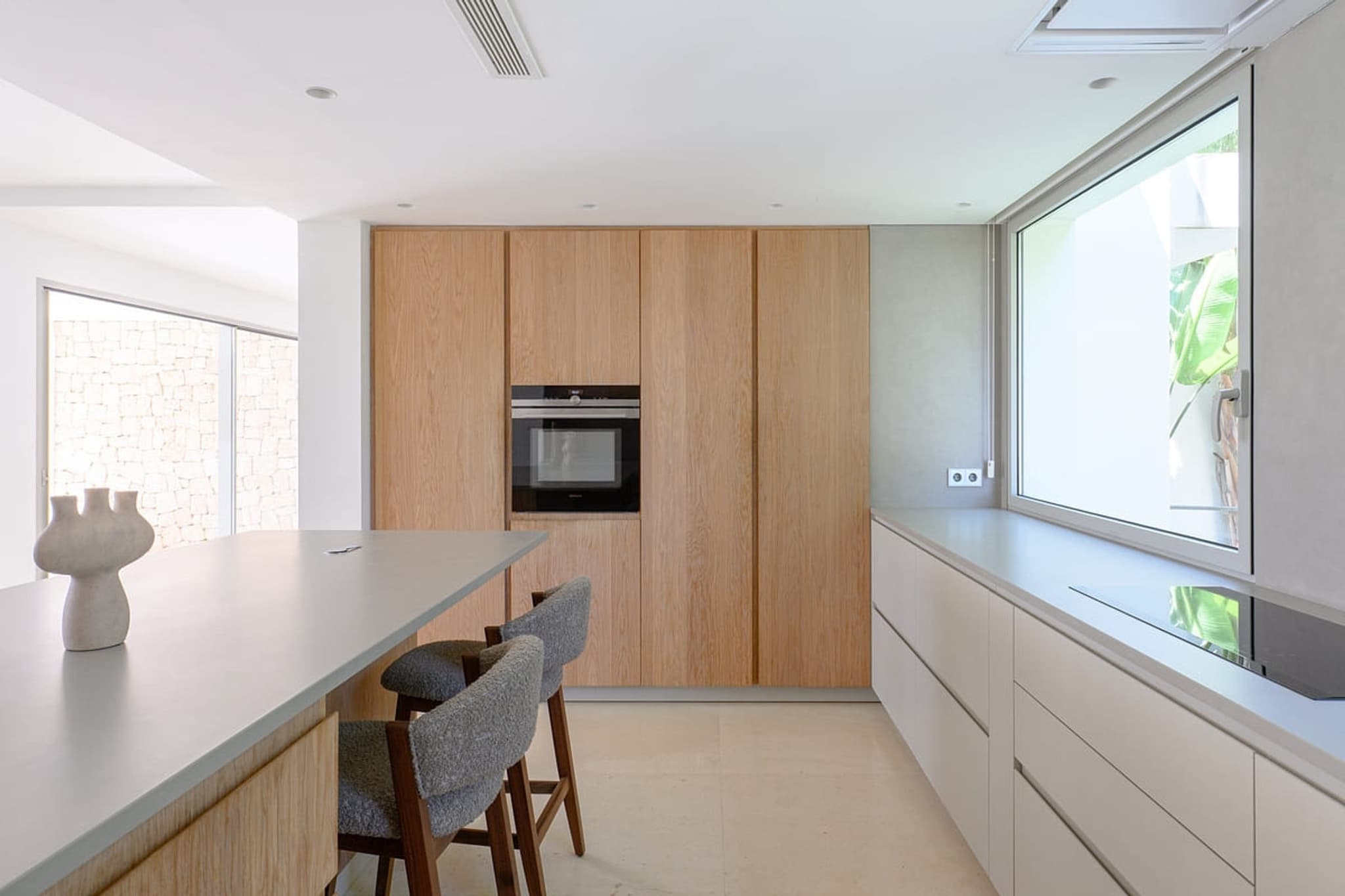 The island and its wood cabinetry