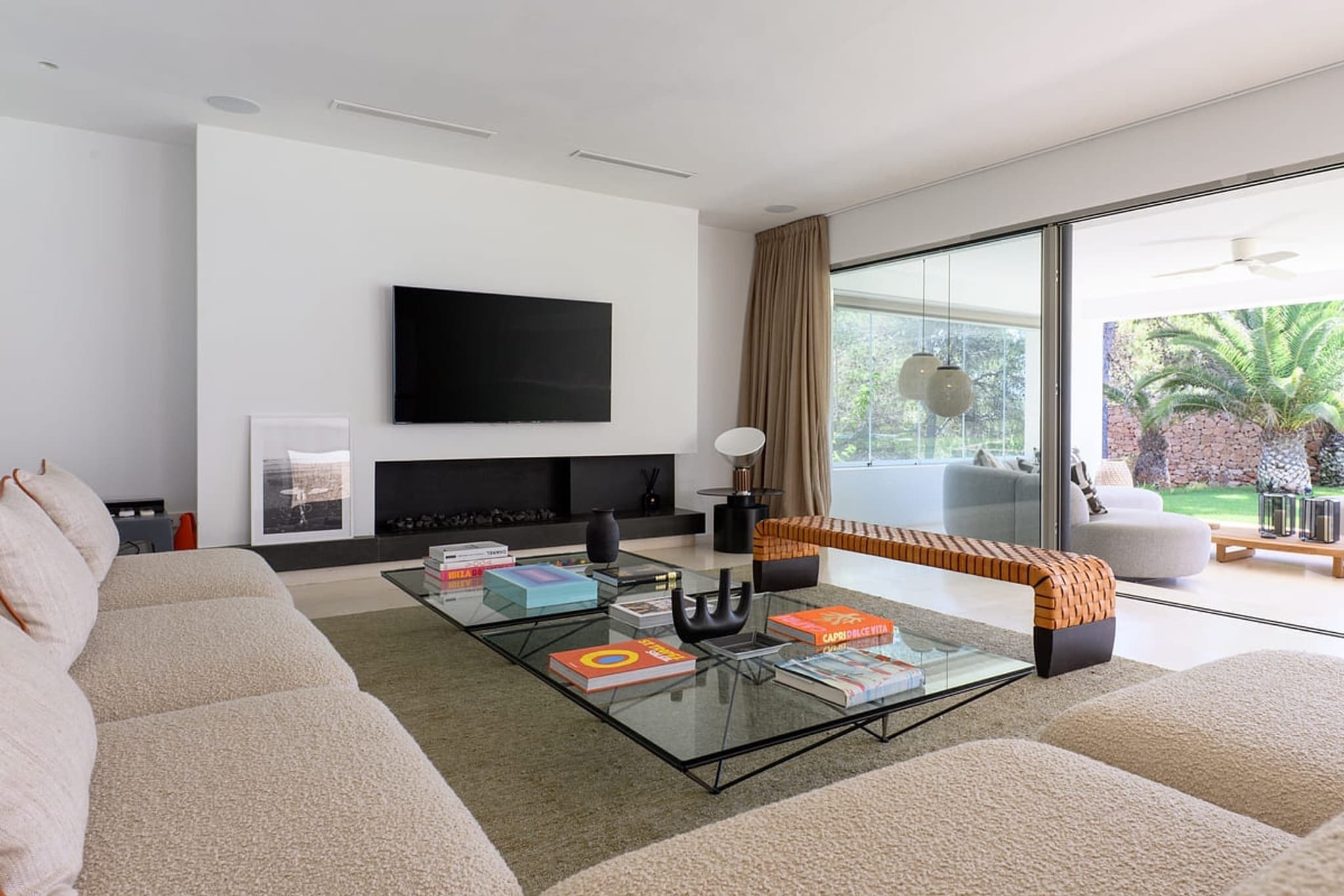 The living room, a fireplace under the television