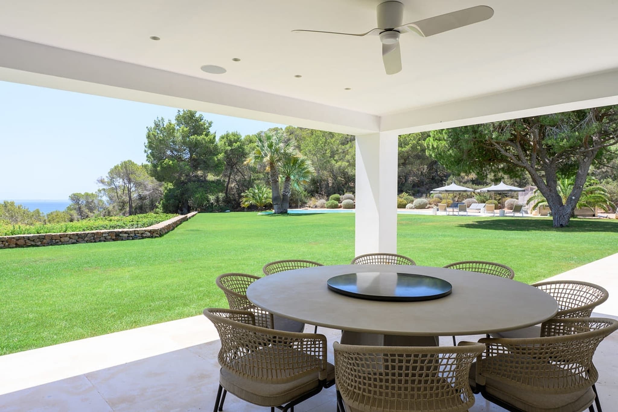 Dining outside, the sea in view