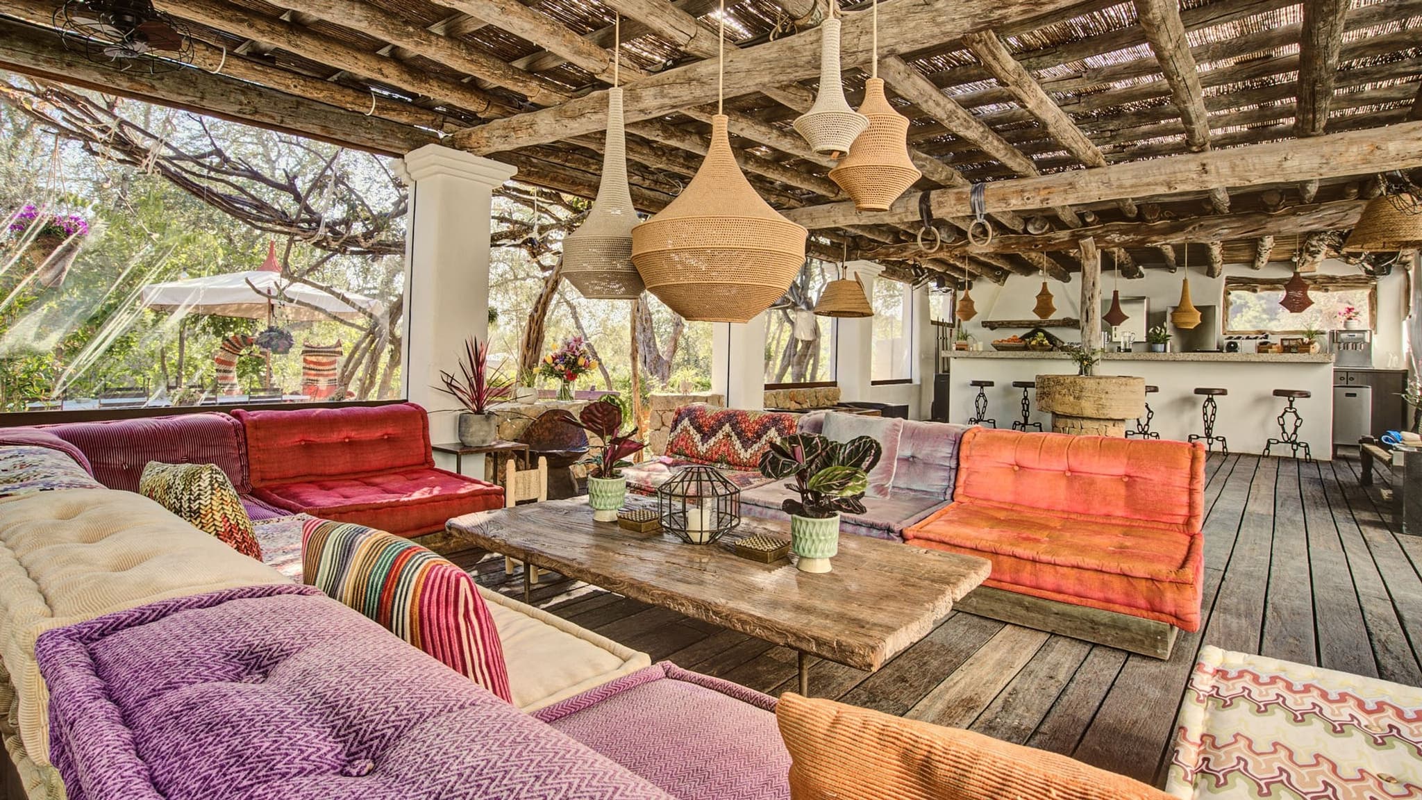 The bohemian pergola, its lounge cushions under it