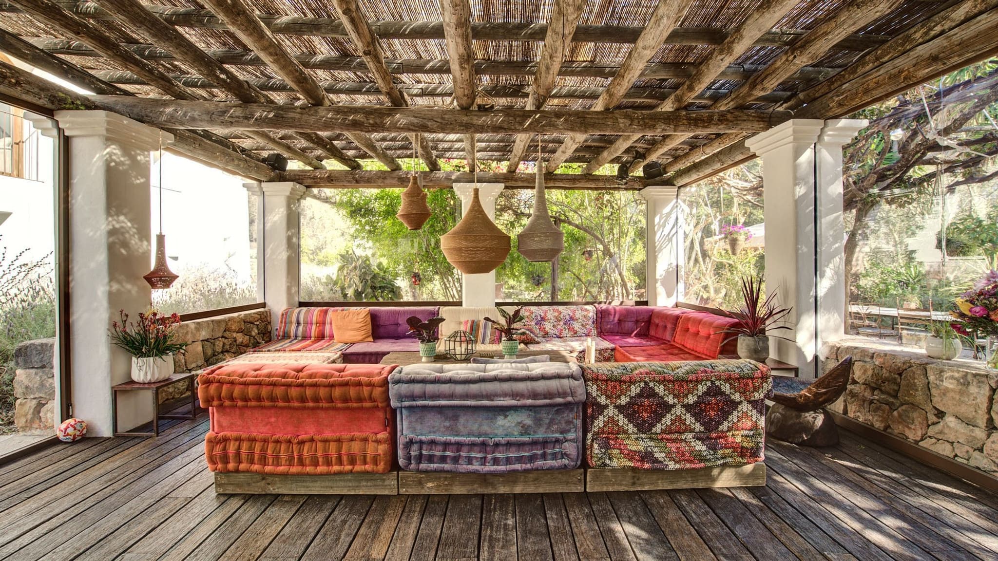 Bohemian terrace modular cushion sofa villa clarence ibiza spain padel