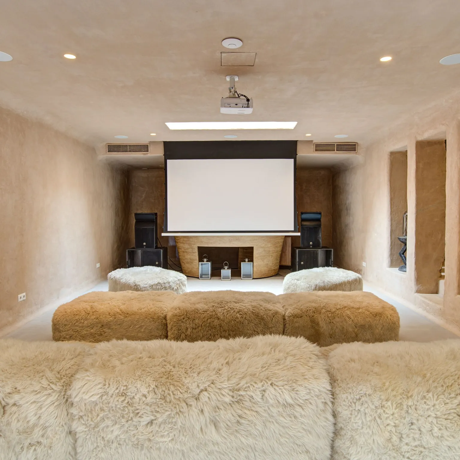 Home cinema screen sheepskin seating villa clarence ibiza spain padel
