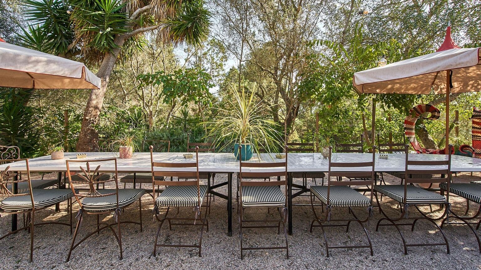 Long outdoor dining table garden villa clarence ibiza spain padel