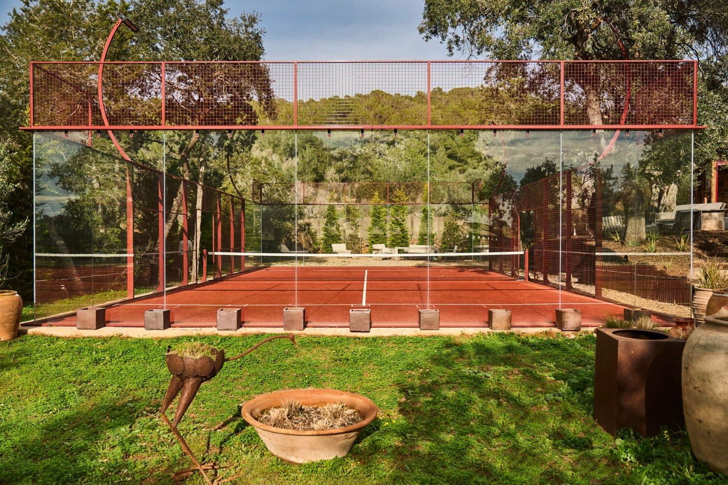 Private padel court glass walls villa clarence ibiza spain