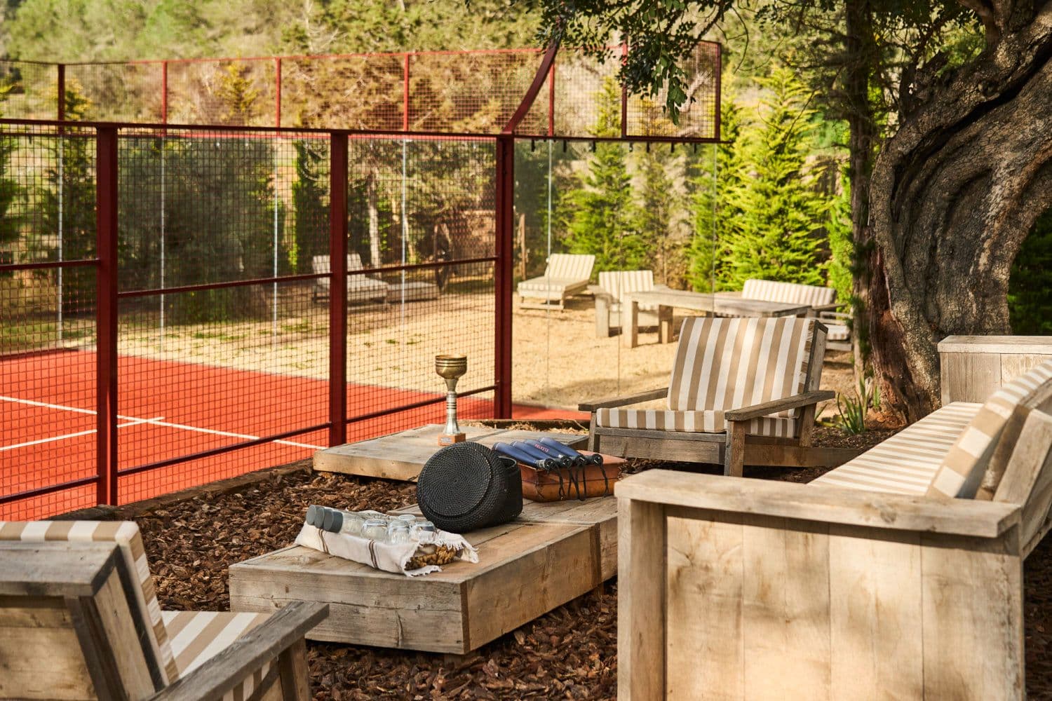 Private padel court lounge firepit villa clarence ibiza spain