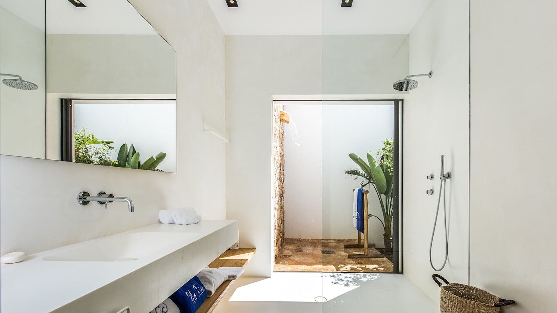 Bathroom walk in shower double vanity villa fusion ibiza spain padel