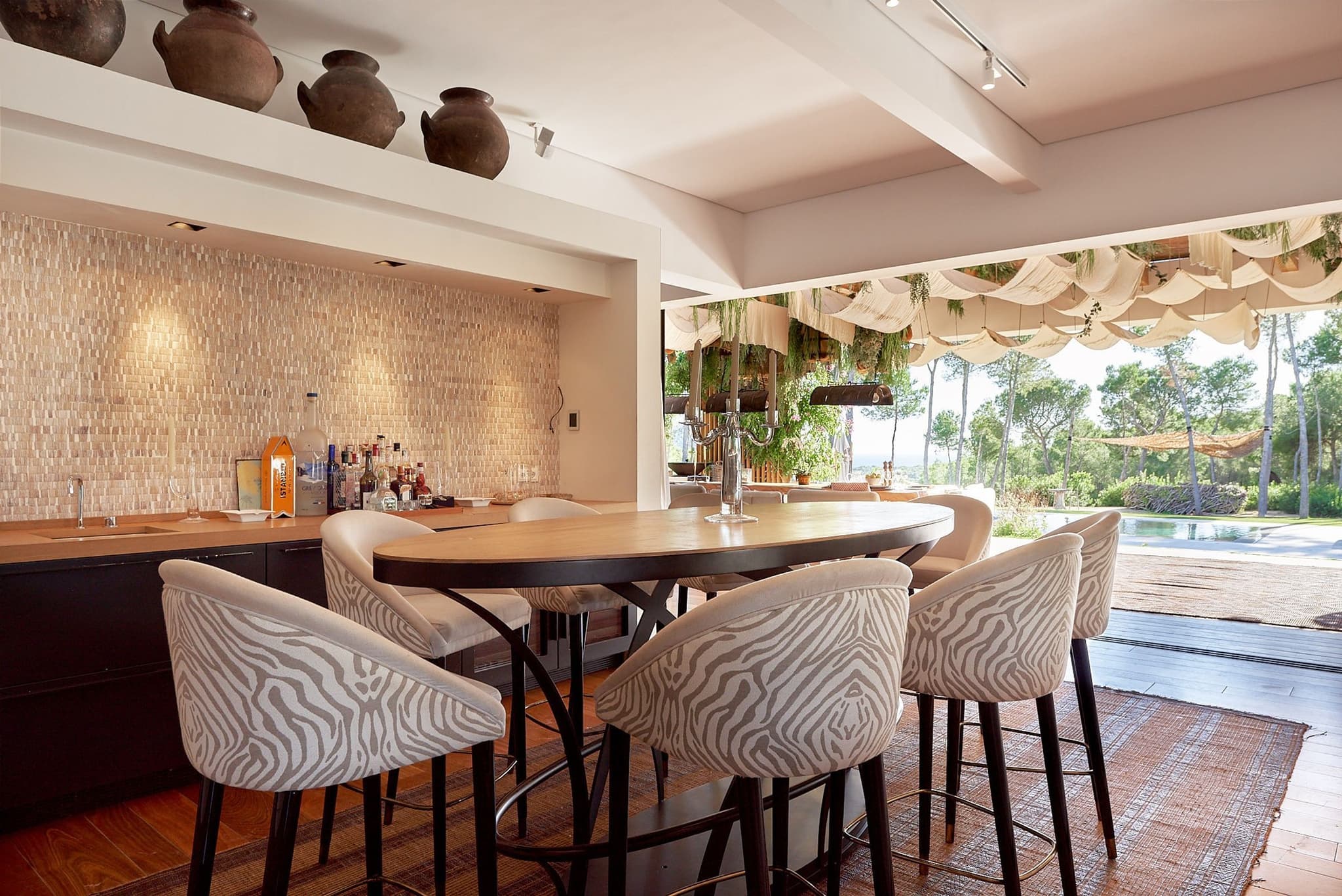 Dining bar round table garden villa fusion ibiza spain padel