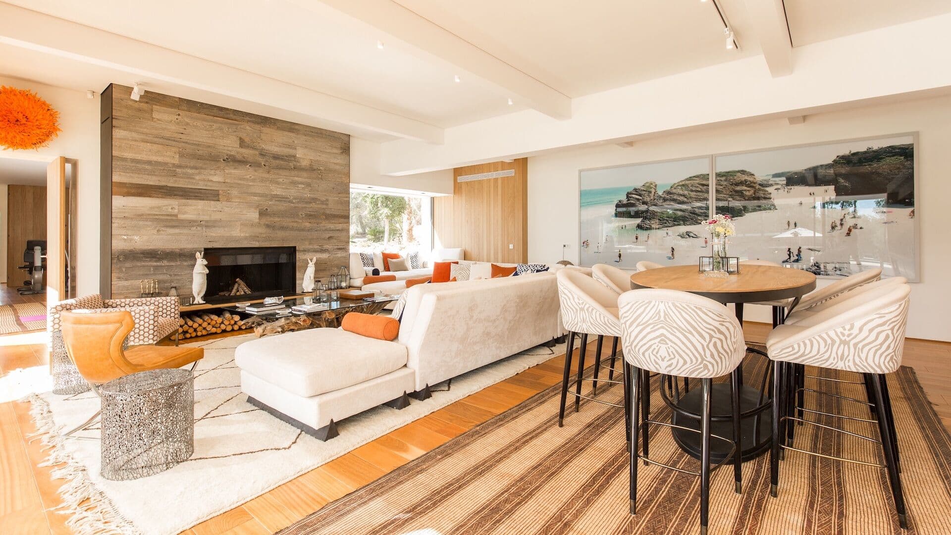 Living room fireplace beach artwork villa fusion ibiza spain padel