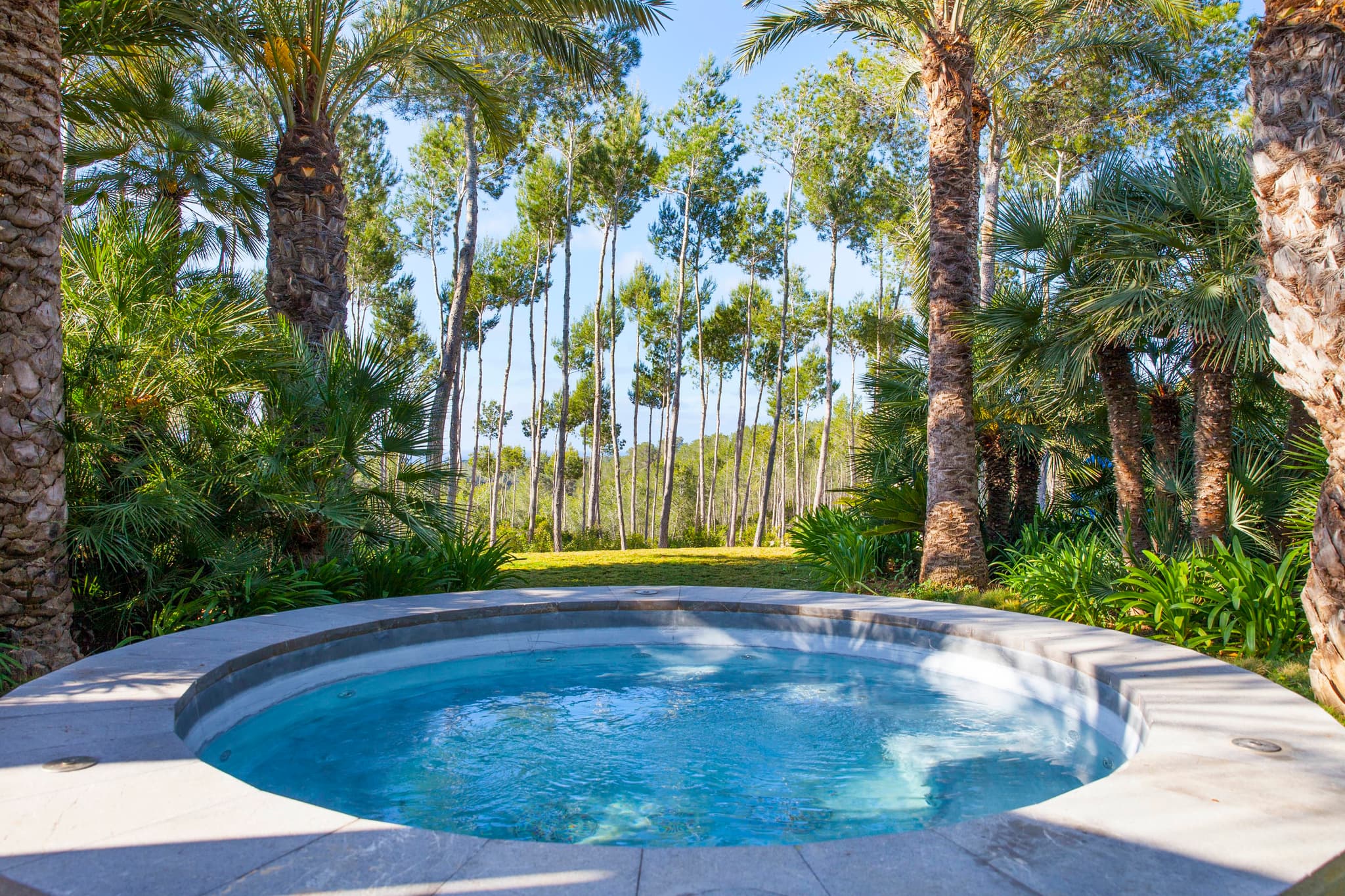 Outdoor jacuzzi palm garden villa fusion ibiza spain padel
