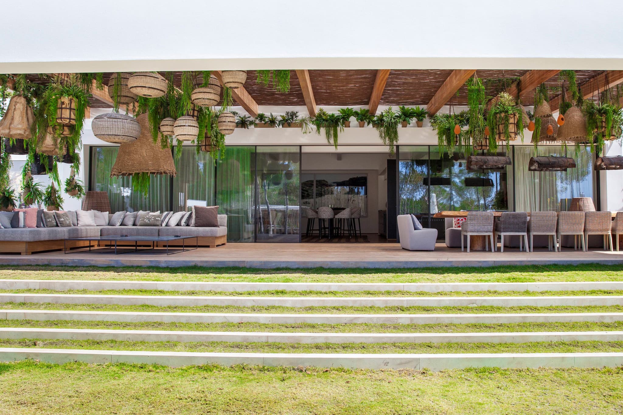 Outdoor terrace lounge hanging plants villa fusion ibiza spain padel