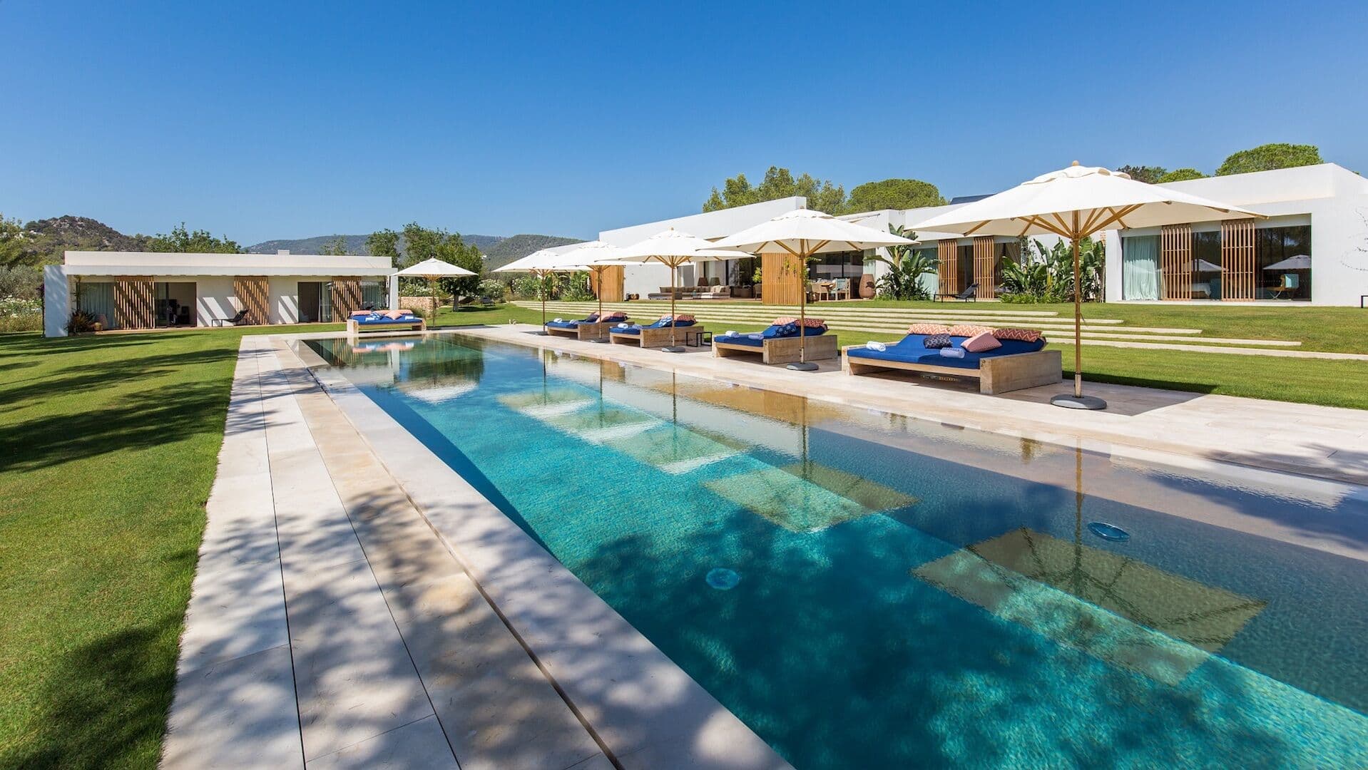 Swimming pool loungers garden villa villa fusion ibiza spain padel