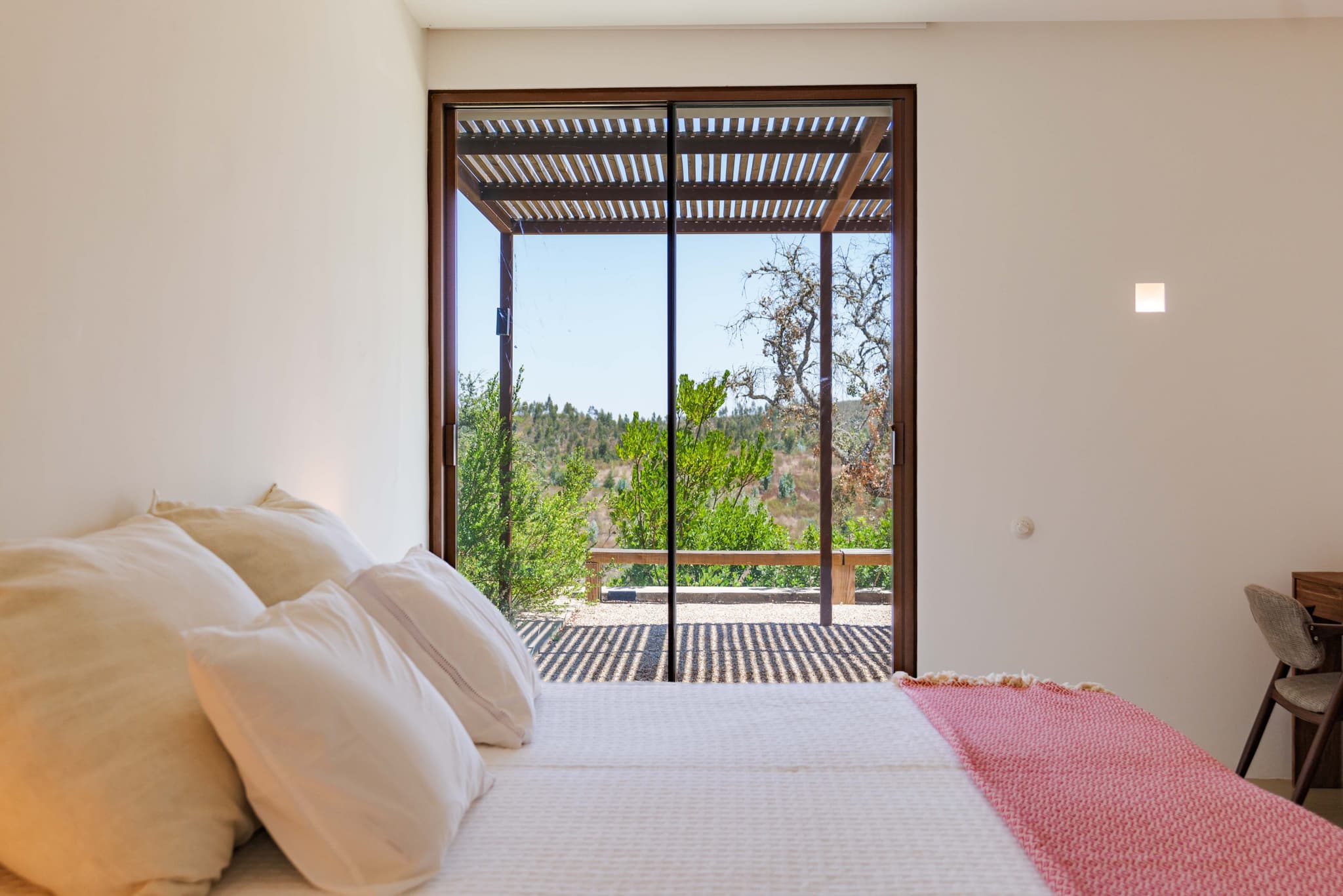 Bedroom sliding doors garden view villa quail comporta portugal padel