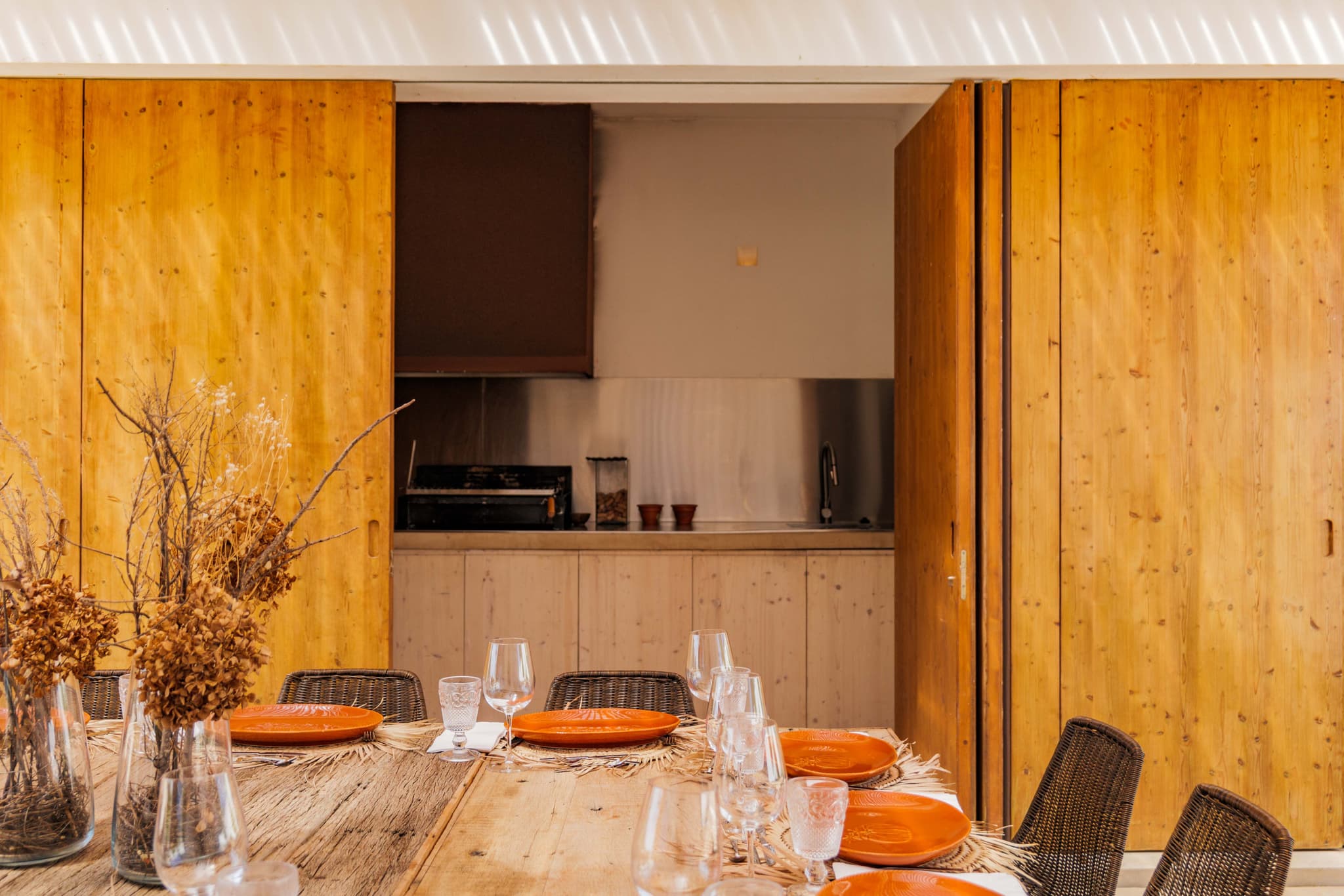Dining table pinewood cabinetry villa quail comporta portugal padel